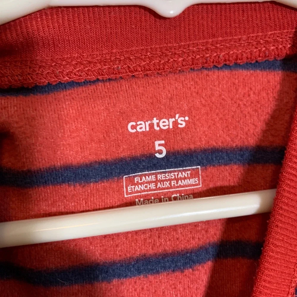 5/$25 Carters Red Navy Stripe Polar Bear Footed Pajamas Sleepers Kids‎ Size 5
